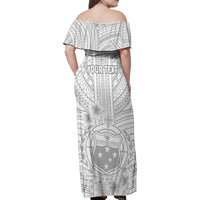 Personalised Samoa White Sunday Family Matching Off Shoulder Maxi Dress and Hawaiian Shirt Manuia le Aso Sa o Tamaiti Polynesian Plumeria LT14 - Polynesian Pride