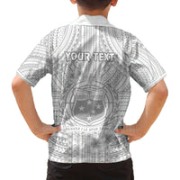 Personalised Samoa White Sunday Family Matching Off Shoulder Short Dress and Hawaiian Shirt Manuia le Aso Sa o Tamaiti Polynesian Plumeria LT14 - Polynesian Pride