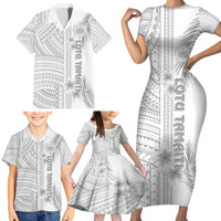 Personalised Samoa White Sunday Family Matching Short Sleeve Bodycon Dress and Hawaiian Shirt Manuia le Aso Sa o Tamaiti Polynesian Plumeria LT14 - Polynesian Pride
