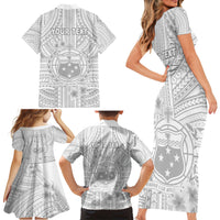 Personalised Samoa White Sunday Family Matching Short Sleeve Bodycon Dress and Hawaiian Shirt Manuia le Aso Sa o Tamaiti Polynesian Plumeria LT14 - Polynesian Pride