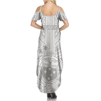 Personalised Samoa White Sunday Family Matching Summer Maxi Dress and Hawaiian Shirt Manuia le Aso Sa o Tamaiti Polynesian Plumeria LT14 - Polynesian Pride