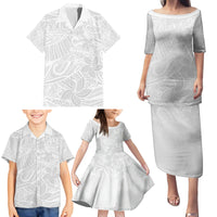 Polynesia White Sunday Family Matching Puletasi Dress and Hawaiian Shirt Polynesian Pattern With Tropical Flowers LT14 - Polynesian Pride