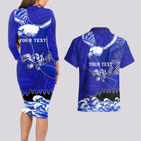 Personalised American Samoa Fautasi Race Couples Matching Long Sleeve Bodycon Dress and Hawaiian Shirt Eagle With Polynesian Pattern LT14 - Polynesian Pride