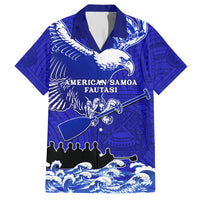 Personalised American Samoa Fautasi Race Family Matching Short Sleeve Bodycon Dress and Hawaiian Shirt Eagle With Polynesian Pattern LT14 Dad's Shirt - Short Sleeve Blue - Polynesian Pride
