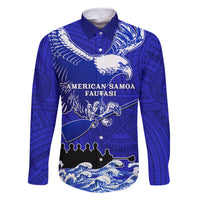 Personalised American Samoa Fautasi Race Family Matching Tank Maxi Dress and Hawaiian Shirt Eagle With Polynesian Pattern LT14 Dad's Shirt - Long Sleeve Blue - Polynesian Pride