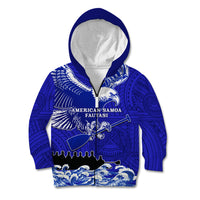 Personalised American Samoa Fautasi Race Kid Hoodie Eagle With Polynesian Pattern LT14 Zip Hoodie Blue - Polynesian Pride