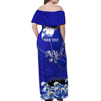 Personalised American Samoa Fautasi Race Off Shoulder Maxi Dress Eagle With Polynesian Pattern LT14 - Polynesian Pride
