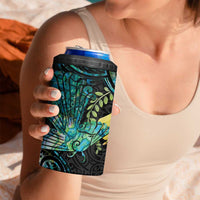 New Zealand Fantail Bird 4 in 1 Can Cooler Tumbler Maori Piwakawaka Kowhai - Paua Shell Pattern LT14 - Polynesian Pride