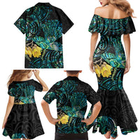 New Zealand Fantail Bird Family Matching Mermaid Dress and Hawaiian Shirt Maori Piwakawaka Kowhai - Paua Shell Pattern LT14 - Polynesian Pride