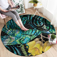 New Zealand Fantail Bird Round Carpet Maori Piwakawaka Kowhai - Paua Shell Pattern LT14 - Polynesian Pride