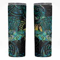 New Zealand Fantail Bird Skinny Tumbler Maori Piwakawaka Kowhai - Paua Shell Pattern LT14 Green - Polynesian Pride