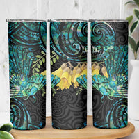 New Zealand Fantail Bird Skinny Tumbler Maori Piwakawaka Kowhai - Paua Shell Pattern LT14 - Polynesian Pride