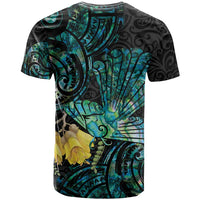 New Zealand Fantail Bird T Shirt Maori Piwakawaka Kowhai - Paua Shell Pattern