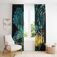 New Zealand Fantail Bird Window Curtain Maori Piwakawaka Kowhai - Paua Shell Pattern