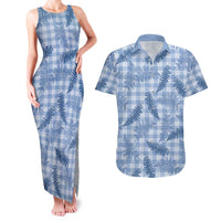 Blue Palaka Hawaii Palapalai Couples Matching Tank Maxi Dress and Hawaiian Shirt Hawaiian Fern - Polynesian Pride