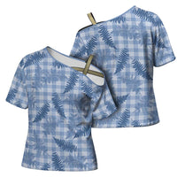 Blue Palaka Hawaii Palapalai Cross Shoulder Shirt Hawaiian Fern - Polynesian Pride