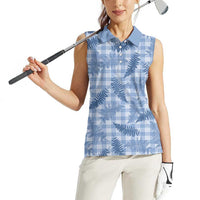 Blue Palaka Hawaii Palapalai Women Sleeveless Polo Shirt Hawaiian Fern - Polynesian Pride