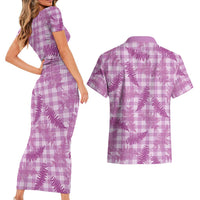 Pink Palaka Hawaii Palapalai Couples Matching Short Sleeve Bodycon Dress and Hawaiian Shirt Hawaiian Fern LT14 - Polynesian Pride