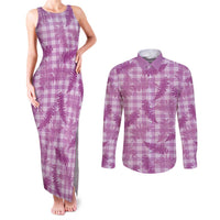 Pink Palaka Hawaii Palapalai Couples Matching Tank Maxi Dress and Long Sleeve Button Shirt Hawaiian Fern - Polynesian Pride