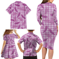Pink Palaka Hawaii Palapalai Family Matching Long Sleeve Bodycon Dress and Hawaiian Shirt Hawaiian Fern LT14 - Polynesian Pride