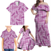 Pink Palaka Hawaii Palapalai Family Matching Off Shoulder Maxi Dress and Hawaiian Shirt Hawaiian Fern LT14 - Polynesian Pride