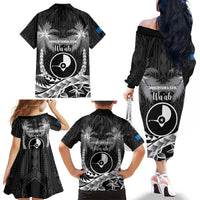 FSM Yap Day Family Matching Off The Shoulder Long Sleeve Dress and Hawaiian Shirt 2025 Wa'ab Micronesia Black Color LT14 - Polynesian Pride