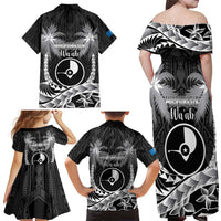 FSM Yap Day Family Matching Off Shoulder Maxi Dress and Hawaiian Shirt 2025 Wa'ab Micronesia Black Color LT14 - Polynesian Pride