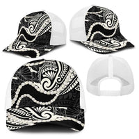 Aloha Hawaii Kalo Pikake Lei Baseball Net Cap Chest Tattoo Black Hawaiian Pattern