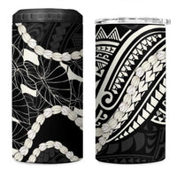 Aloha Hawaii Kalo Pikake Lei 4 in 1 Can Cooler Tumbler Chest Tattoo Black Hawaiian Pattern
