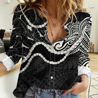 Aloha Hawaii Kalo Pikake Lei Women Casual Shirt Chest Tattoo Black Hawaiian Pattern
