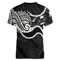 Aloha Hawaii Kalo Pikake Lei Women V-Neck T-Shirt Chest Tattoo Black Hawaiian Pattern