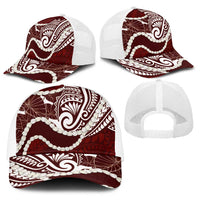 Aloha Hawaii Kalo Pikake Lei Baseball Net Cap Chest Tattoo Oxblood Hawaiian Pattern
