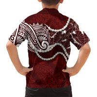 Aloha Hawaii Kalo Pikake Lei Family Matching Long Sleeve Bodycon Dress and Hawaiian Shirt Chest Tattoo Oxblood Hawaiian Pattern LT14 - Polynesian Pride