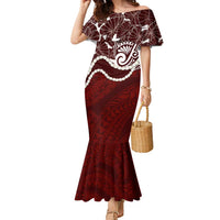 Aloha Hawaii Kalo Pikake Lei Family Matching Mermaid Dress and Hawaiian Shirt Chest Tattoo Oxblood Hawaiian Pattern LT14 Mom's Dress Oxblood - Polynesian Pride