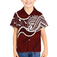 Aloha Hawaii Kalo Pikake Lei Family Matching Short Sleeve Bodycon Dress and Hawaiian Shirt Chest Tattoo Oxblood Hawaiian Pattern LT14 Son's Shirt Oxblood - Polynesian Pride