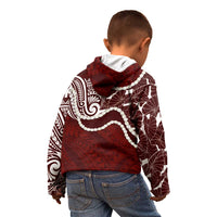 Aloha Hawaii Kalo Pikake Lei Kid Hoodie Chest Tattoo Oxblood Hawaiian Pattern