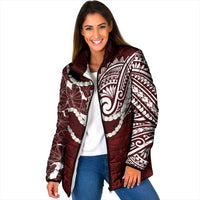Aloha Hawaii Kalo Pikake Lei Padded Jacket Chest Tattoo Oxblood Hawaiian Pattern
