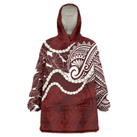 Aloha Hawaii Kalo Pikake Lei Wearable Blanket Hoodie Chest Tattoo Oxblood Hawaiian Pattern