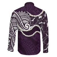 Aloha Hawaii Kalo Pikake Lei Family Matching Short Sleeve Bodycon Dress and Hawaiian Shirt Chest Tattoo Purple Hawaiian Pattern LT14 - Polynesian Pride