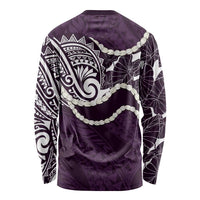 Aloha Hawaii Kalo Pikake Lei Long Sleeve Shirt Chest Tattoo Purple Hawaiian Pattern