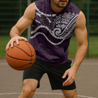 Aloha Hawaii Kalo Pikake Lei Sleeveless Hoodie Chest Tattoo Purple Hawaiian Pattern