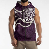 Aloha Hawaii Kalo Pikake Lei Sleeveless Zip Hoodie Chest Tattoo Purple Hawaiian Pattern