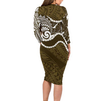 Aloha Hawaii Kalo Pikake Lei Long Sleeve Bodycon Dress Chest Tattoo Gold Hawaiian Pattern