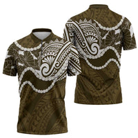 Aloha Hawaii Kalo Pikake Lei Zipper Polo Shirt Chest Tattoo Gold Hawaiian Pattern