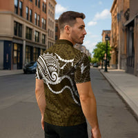 Aloha Hawaii Kalo Pikake Lei Zipper Polo Shirt Chest Tattoo Gold Hawaiian Pattern