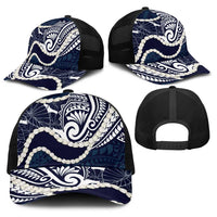 Aloha Hawaii Kalo Pikake Lei Baseball Net Cap Chest Tattoo Oxford Blue Hawaiian Pattern