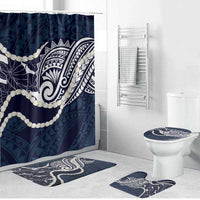 Aloha Hawaii Kalo Pikake Lei Bathroom Set Chest Tattoo Oxford Blue Hawaiian Pattern