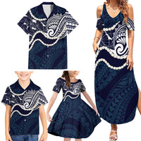 Aloha Hawaii Kalo Pikake Lei Family Matching Summer Maxi Dress and Hawaiian Shirt Chest Tattoo Oxford Blue Hawaiian Pattern LT14 - Polynesian Pride