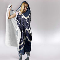 Aloha Hawaii Kalo Pikake Lei Hooded Blanket Chest Tattoo Oxford Blue Hawaiian Pattern
