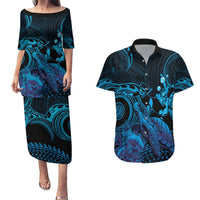 Blue Aloha Hawaii Couples Matching Puletasi and Hawaiian Shirt Snorkeling With Sea Turtle Polynesian Pattern LT14 Blue - Polynesian Pride